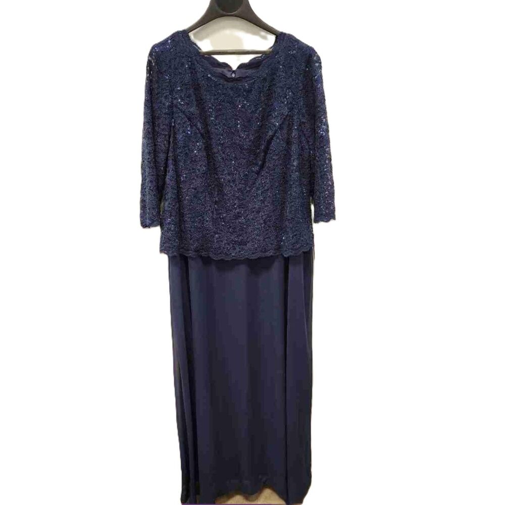 Alex Evenings Navy Evening Gown - Size 18W NWT